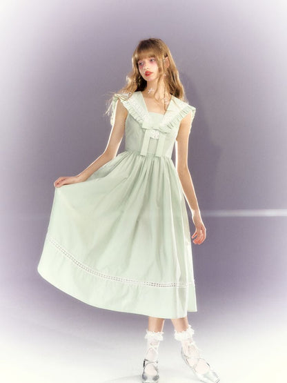 Navy Neck Sleeveless Girl's Long Dress【s0000009307】