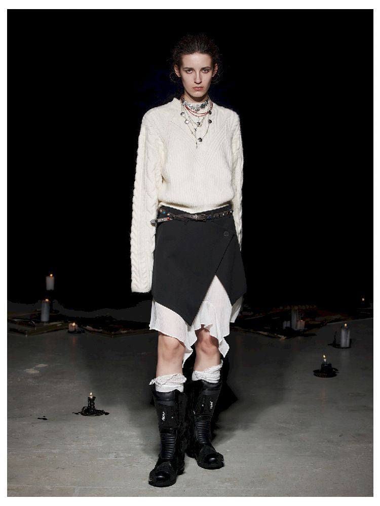 Lace Color Clash Natural Waist Half Skirt【s0000005500】