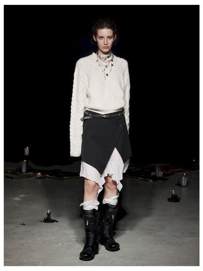 Lace Color Clash Natural Waist Half Skirt【s0000005500】