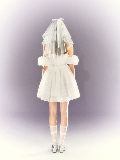 Pure White Mesh Neck Dress【s0000009314】