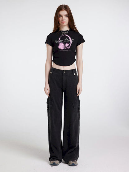 Washed do old sports peplum pants【s0000007172】