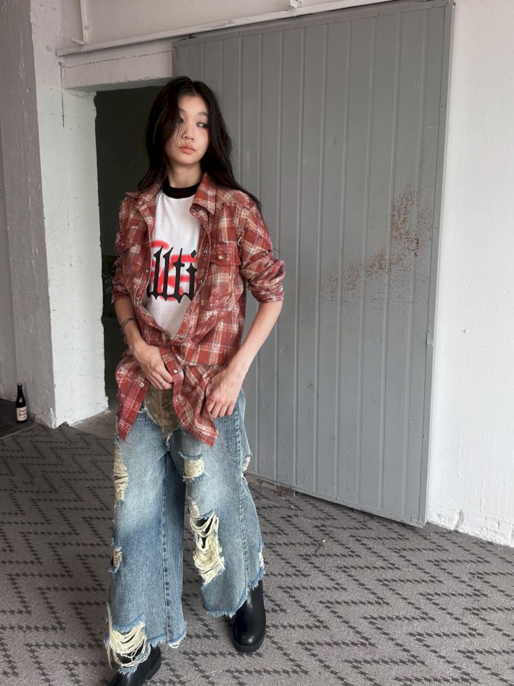 Old Studded Plaid Swoosh Work Shirt【s0000008494】