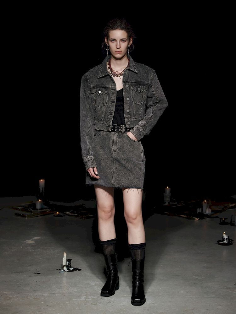 Fried Color Heavy Raw Edge Short Denim Skirt【s0000005493】