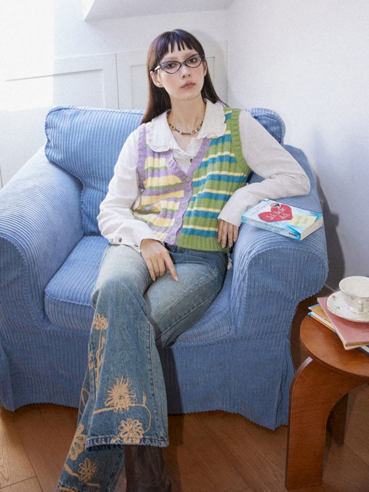 Printed Straight Flare Jeans【s0000010099】