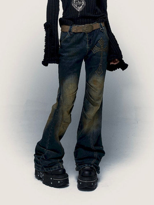 flared slim stretch washed jeans