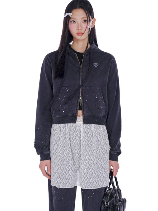 Hole Breaking Hooded Sweatshirt Cardigan Pants【s0000008579】