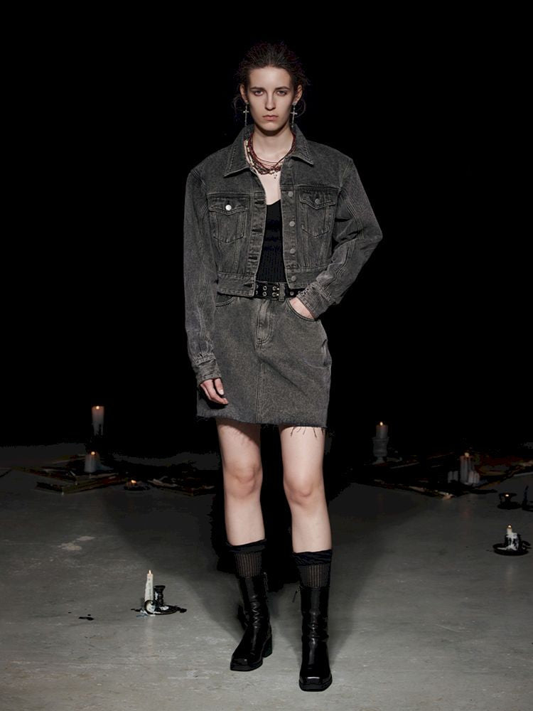 Fried Color buttons super silhouette lapel denim jacket【s0000005494】