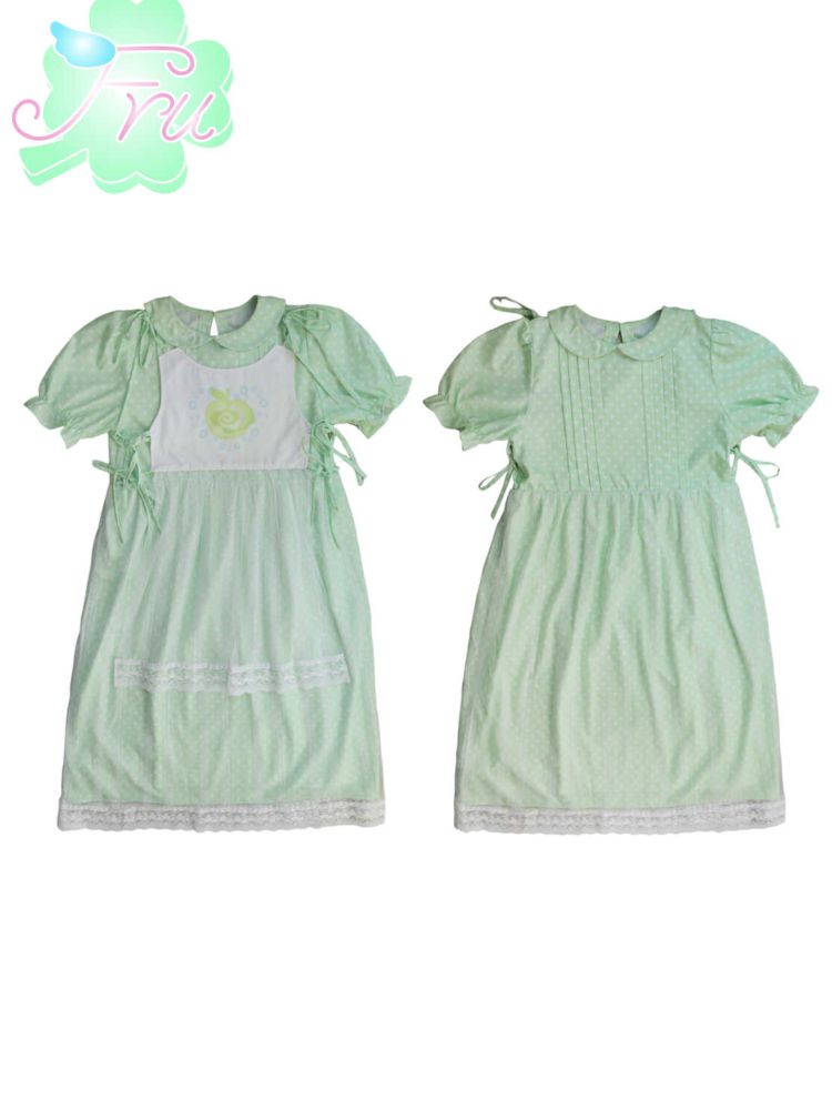 Doll Neck Green Polka Dot Cute Girls Dress【s0000009083】