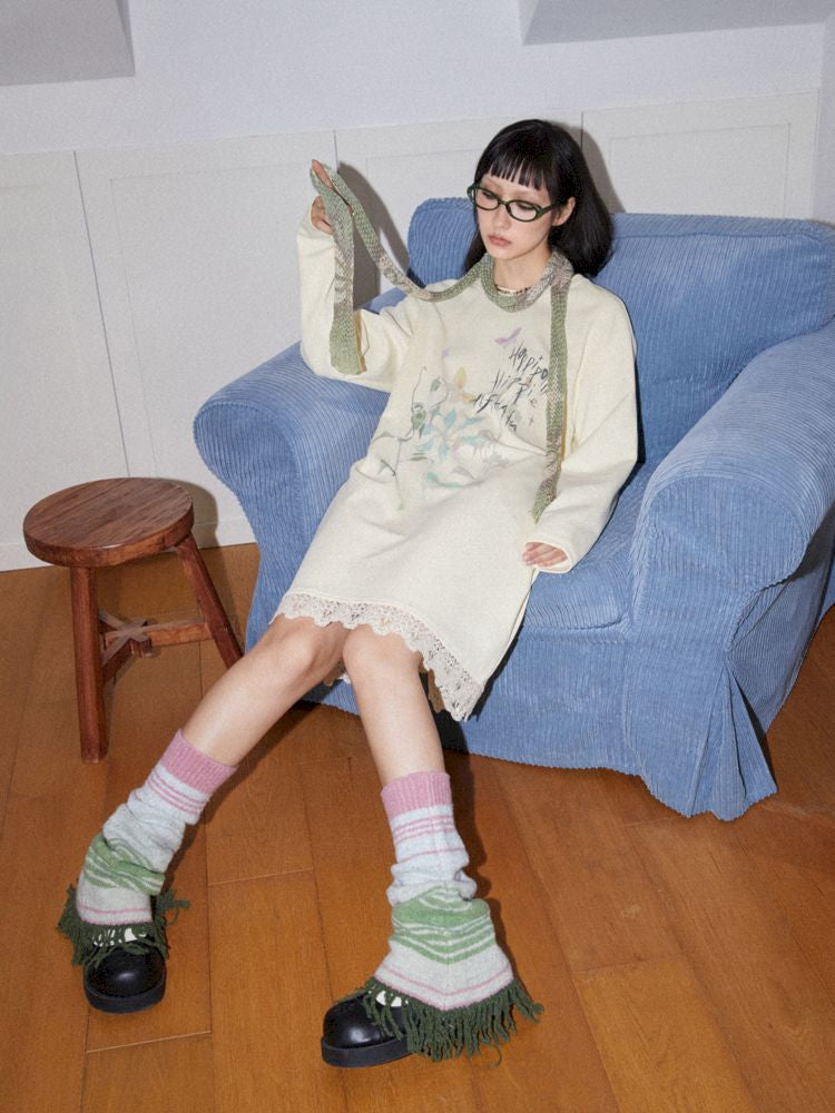 Printed Loose Casual Long Sleeve T-Shirt Dress【s0000010098】