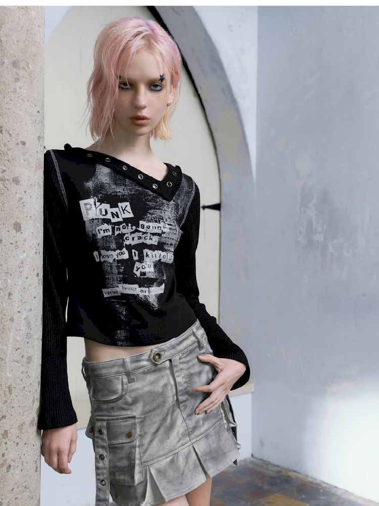 Skinny Dirty Wash Workwear Pleated Half Skirt【s0000005238】