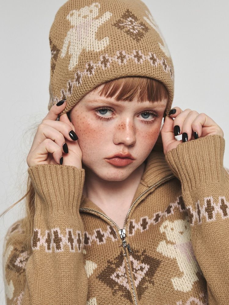 Niche retro jacquard bear knit cap【s0000004736】