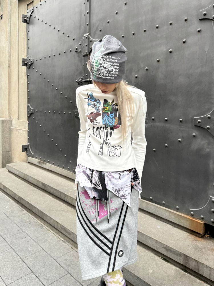 Printed Shaped Shoulder Design Bottom Long Sleeve【s0000007657】