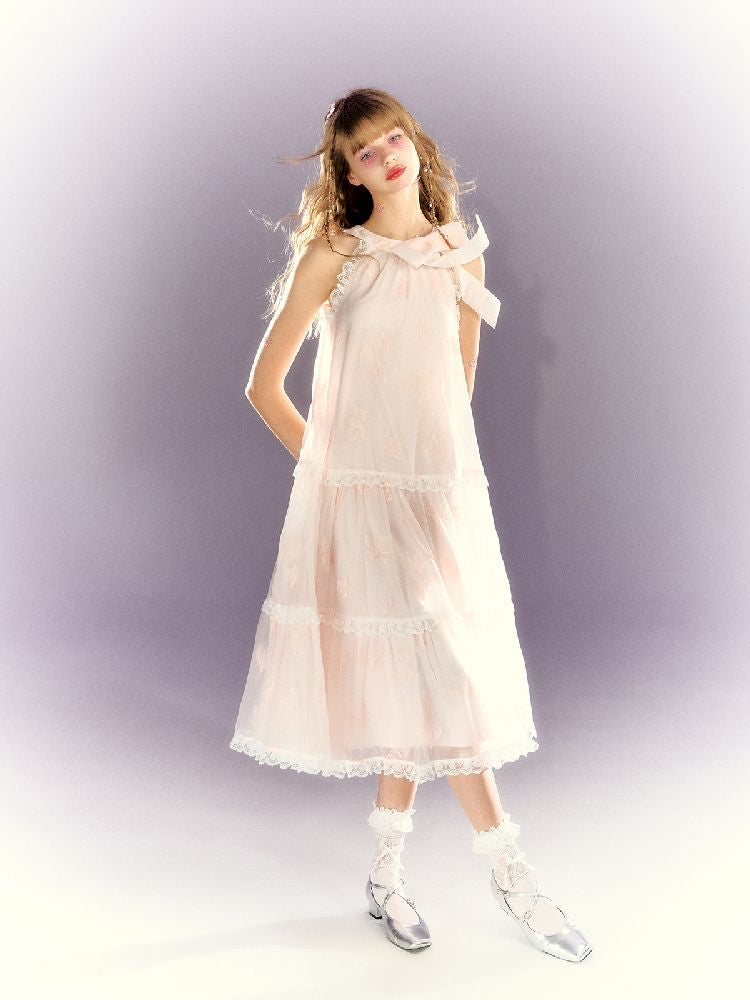 Lace Hanging Neck Long Loose Dress【s0000009316】