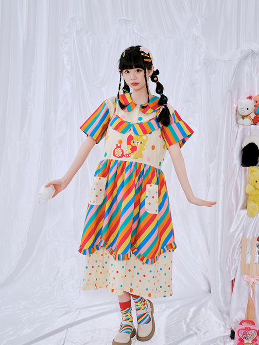 Rainbow Diary Printed Halter Dress【s0000009103】