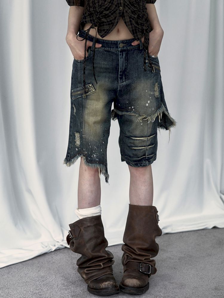 Punk street washed and worn wide-leg jeans【s0000008127】