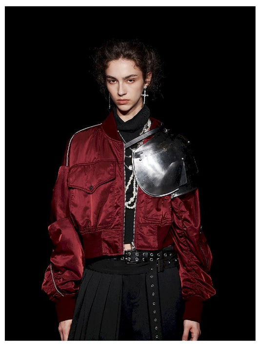 Glossy Silhouette Sleeve Zipper Short Jacket【s0000005467】