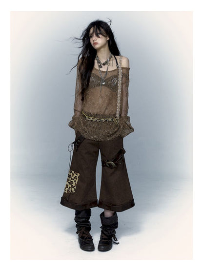 Leopard Leather Loose Low Waist Contour Seven Pants【s0000008405】