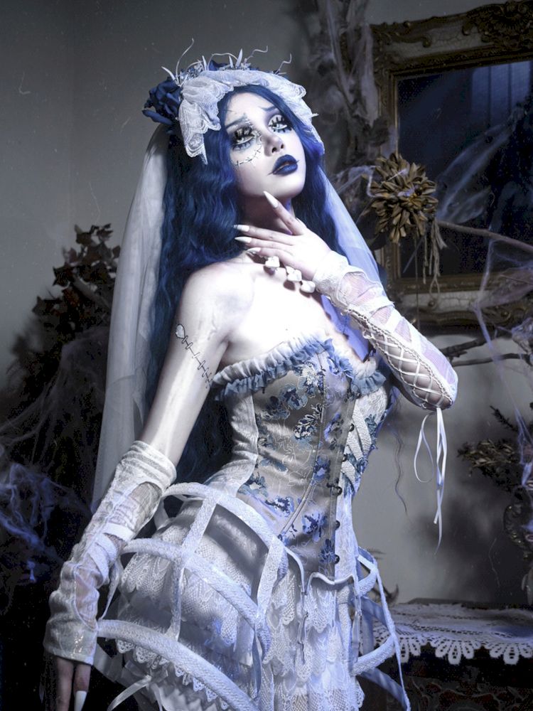 Gothic Ribbed Lace Corset Dress【s0000010034】