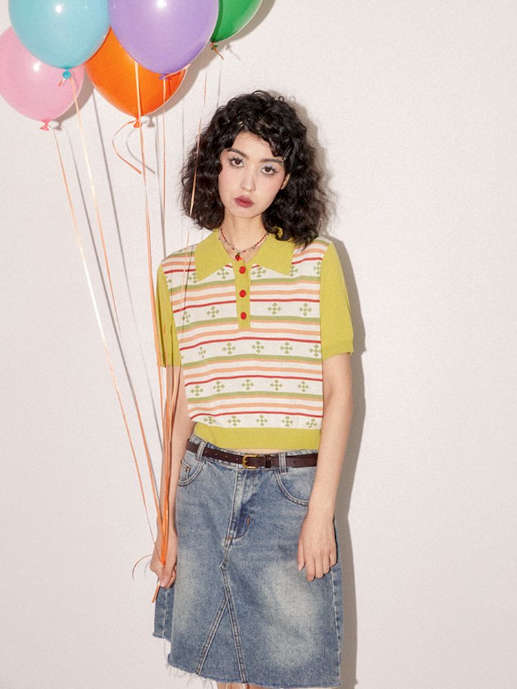 Classic Retro Polo Neck Short Sleeve T-Shirt【s0000008857】