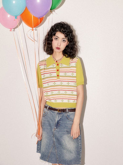 Classic Retro Polo Neck Short Sleeve T-Shirt【s0000008857】