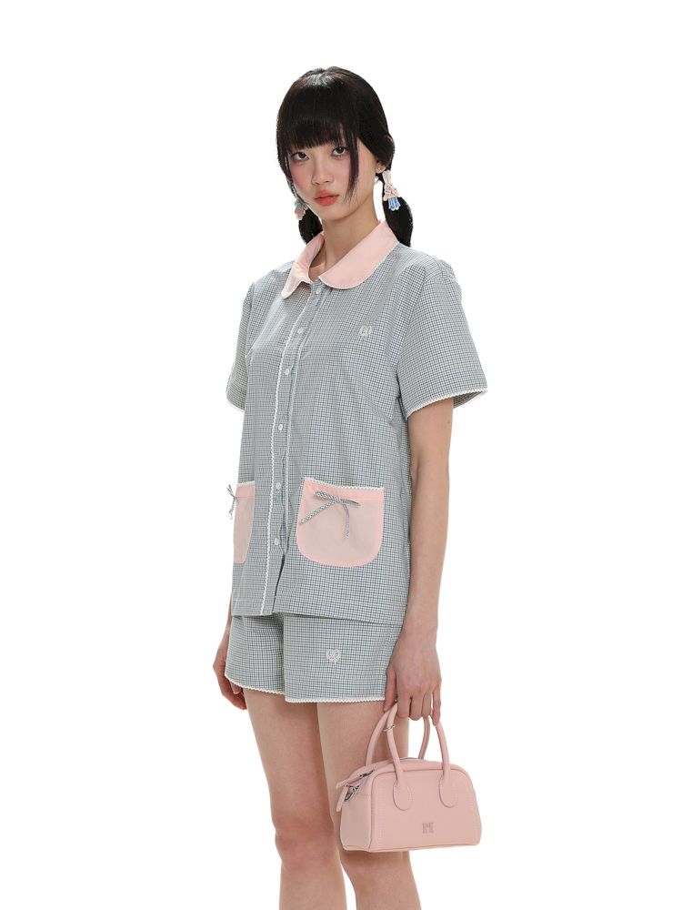 Lace Bow Embroidery Short Sleeve Shorts Pajama Set【s0000008661】