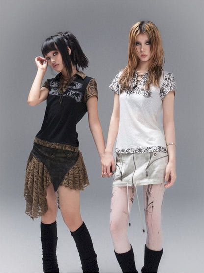 Polo Neck Collision Color Short Sleeve Top【s0000008468】