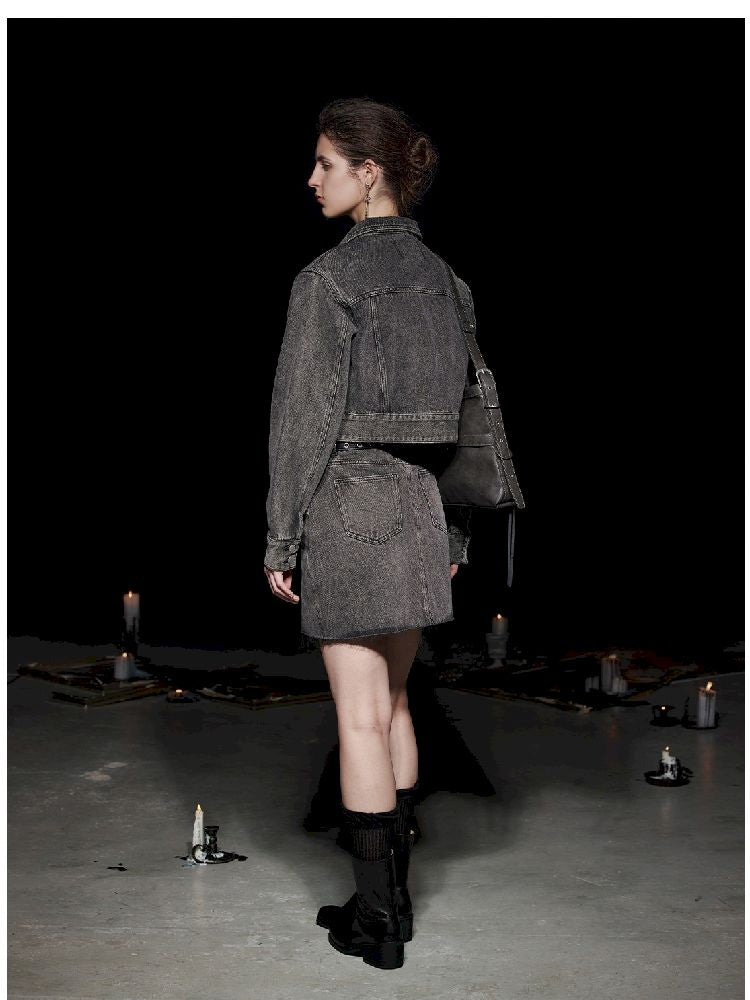 Fried Color buttons super silhouette lapel denim jacket【s0000005494】