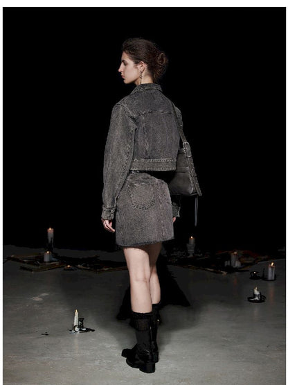 Fried Color buttons super silhouette lapel denim jacket【s0000005494】