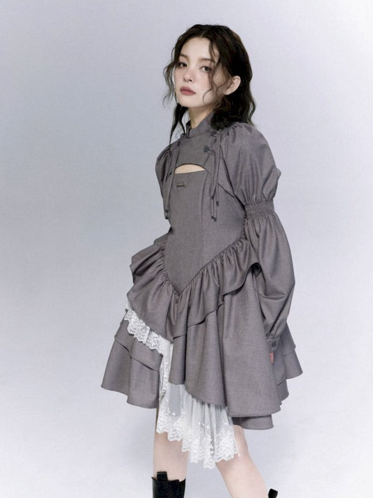 Asymmetrical Plate Button Dress【s0000007793】