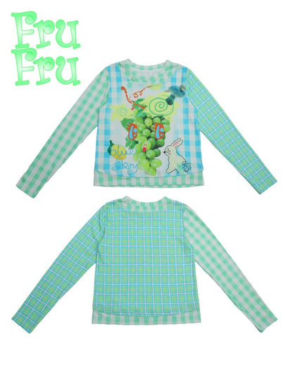 Plaid Grape Print Cute Long Sleeve T-Shirt【s0000009908】