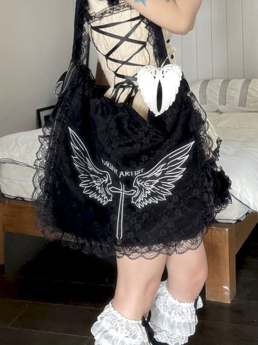Lace Wings Embroidered Canvas Bag【s0000008754】