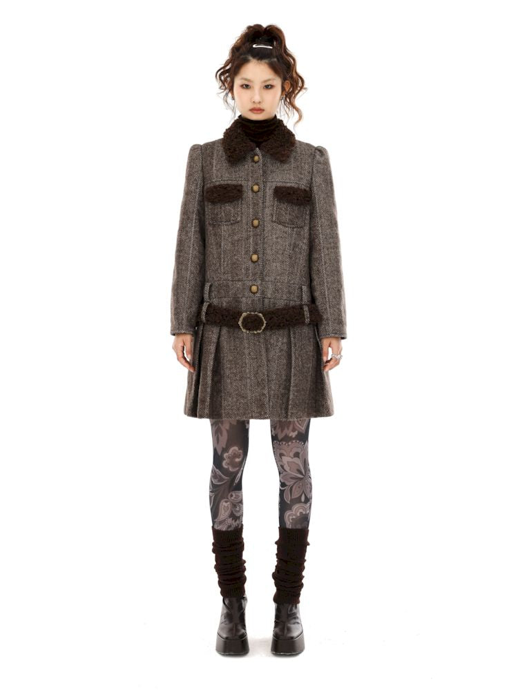 Tweed Single Breasted Coat Jacket Pleated Skirt【s0000006257】