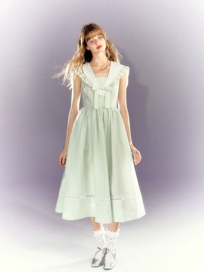 Navy Neck Sleeveless Girl's Long Dress【s0000009307】