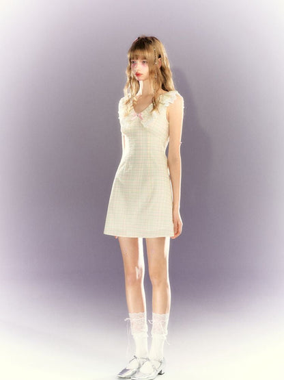 V-neck ruffled Slim Sleeveless Dress【s0000009305】