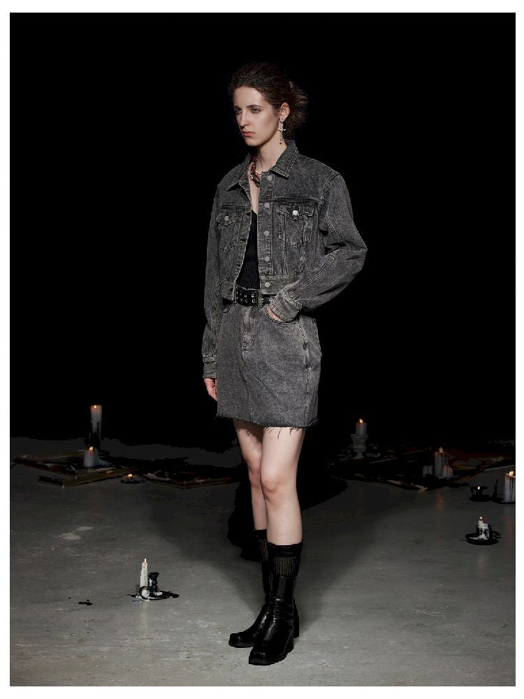 Fried Color Heavy Raw Edge Short Denim Skirt【s0000005493】