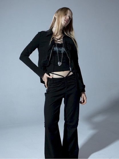 Ruffle Slim Tie Zipper Shirt【s0000009775】