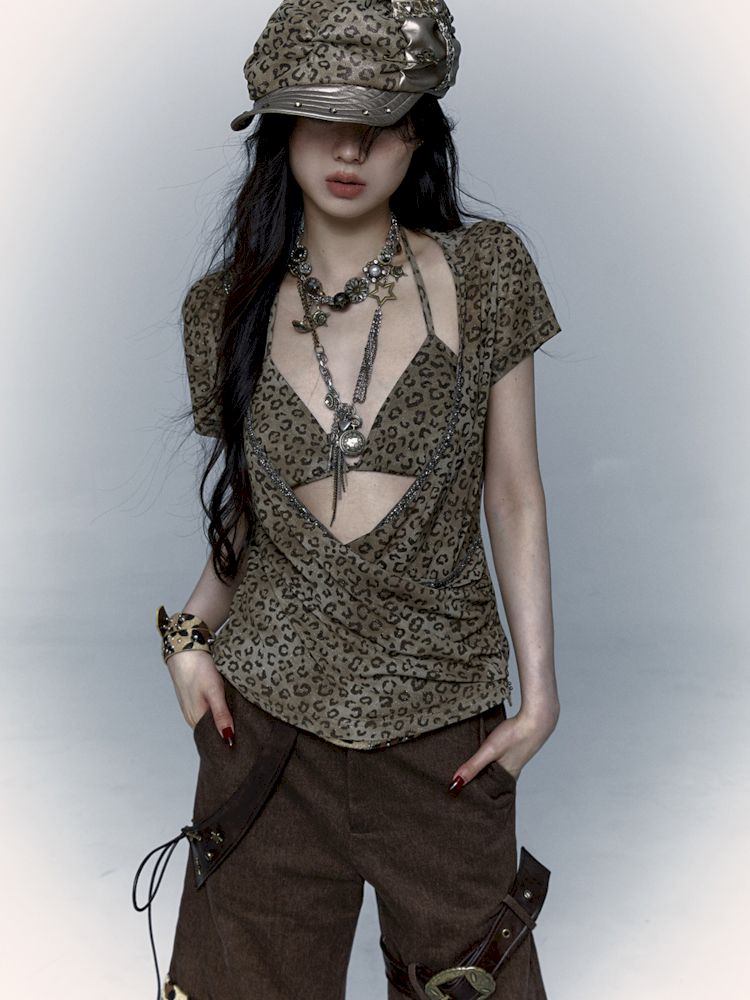 Punk Leopard Print Splicing Rivets Beret【s0000008999】