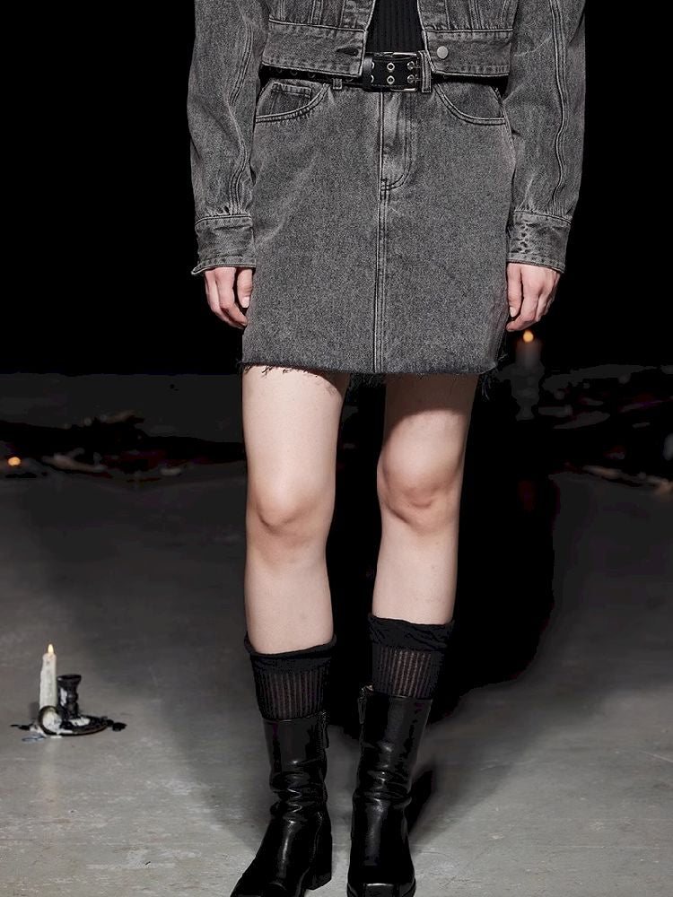 Fried Color Heavy Raw Edge Short Denim Skirt【s0000005493】