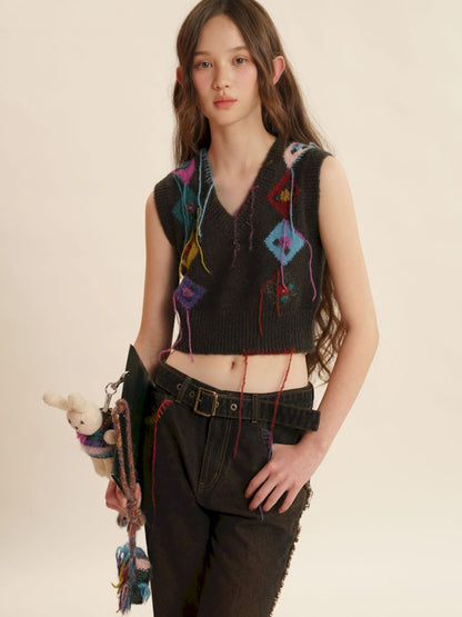 Fringe Sleeveless Knit Vest【s0000006030】