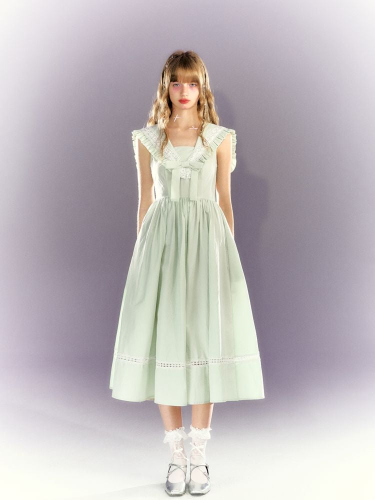 Navy Neck Sleeveless Girl's Long Dress【s0000009307】