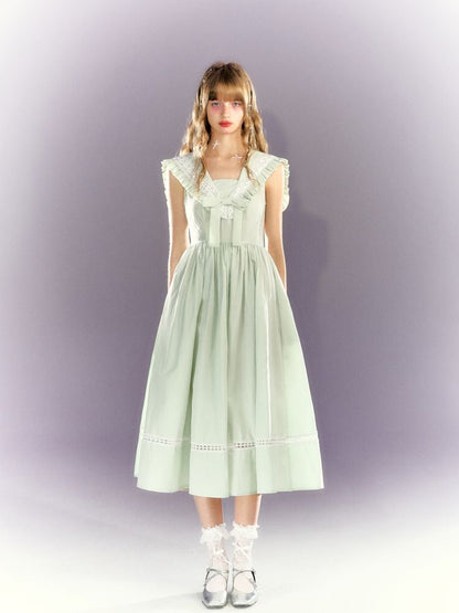 Navy Neck Sleeveless Girl's Long Dress【s0000009307】