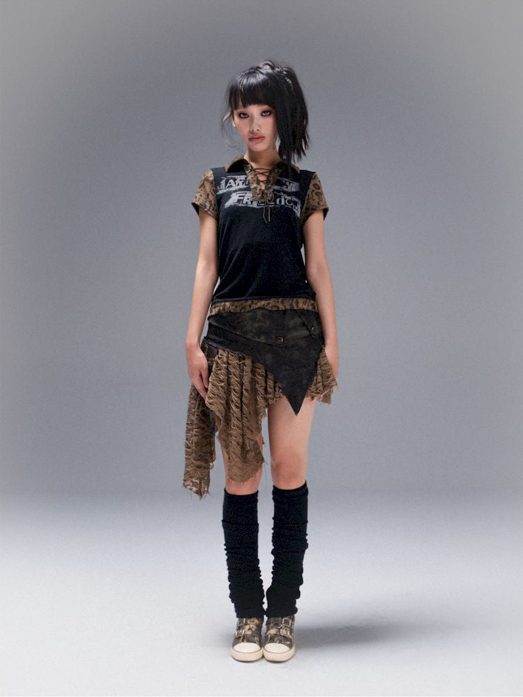 Polo Neck Collision Color Short Sleeve Top【s0000008468】