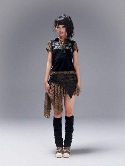 Polo Neck Collision Color Short Sleeve Top【s0000008468】