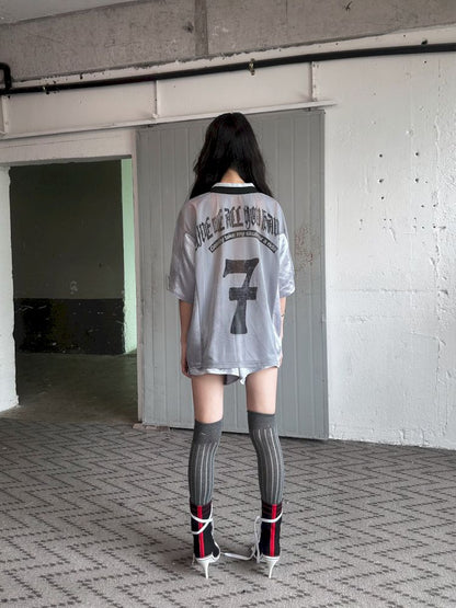 Satin Patchwork Street Oversize Jersey T-Shirt【s0000008498】