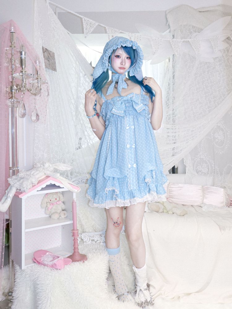 Rabbit ear polka dot bonnet hat【s0000012691】