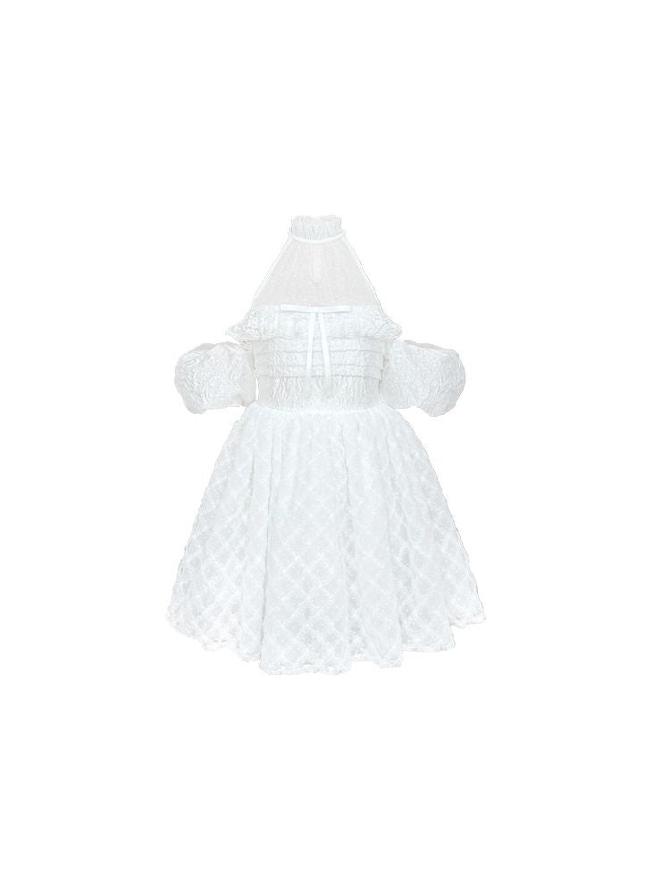 Pure White Mesh Neck Dress【s0000009314】