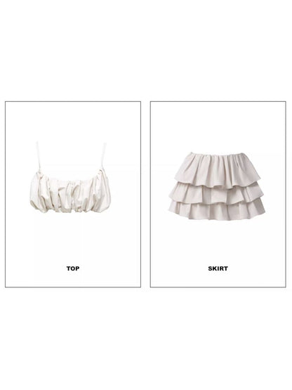 Pleated Stretch Cami Ruffle Cake Dress Set【s0000009589】