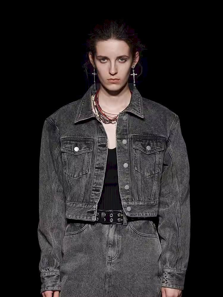 Fried Color buttons super silhouette lapel denim jacket【s0000005494】