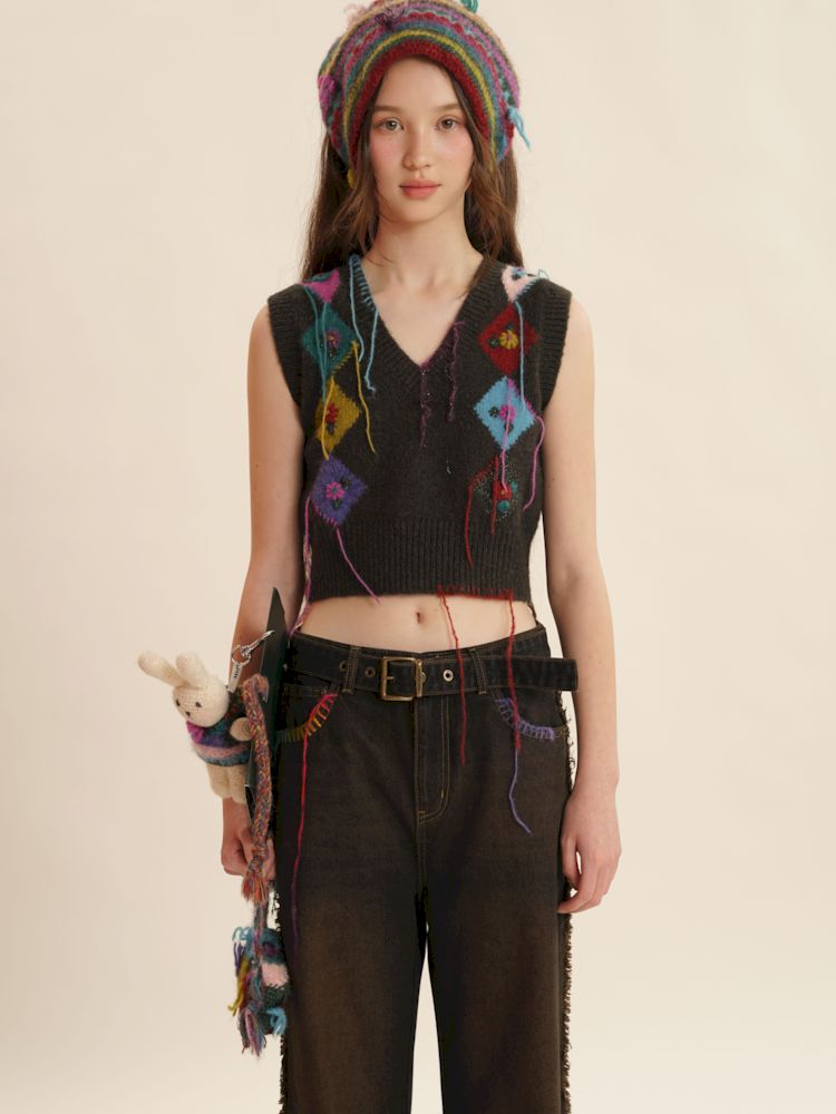 Fringe Sleeveless Knit Vest【s0000006030】