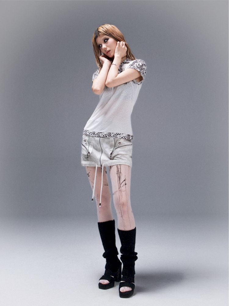 Polo Neck Collision Color Short Sleeve Top【s0000008468】